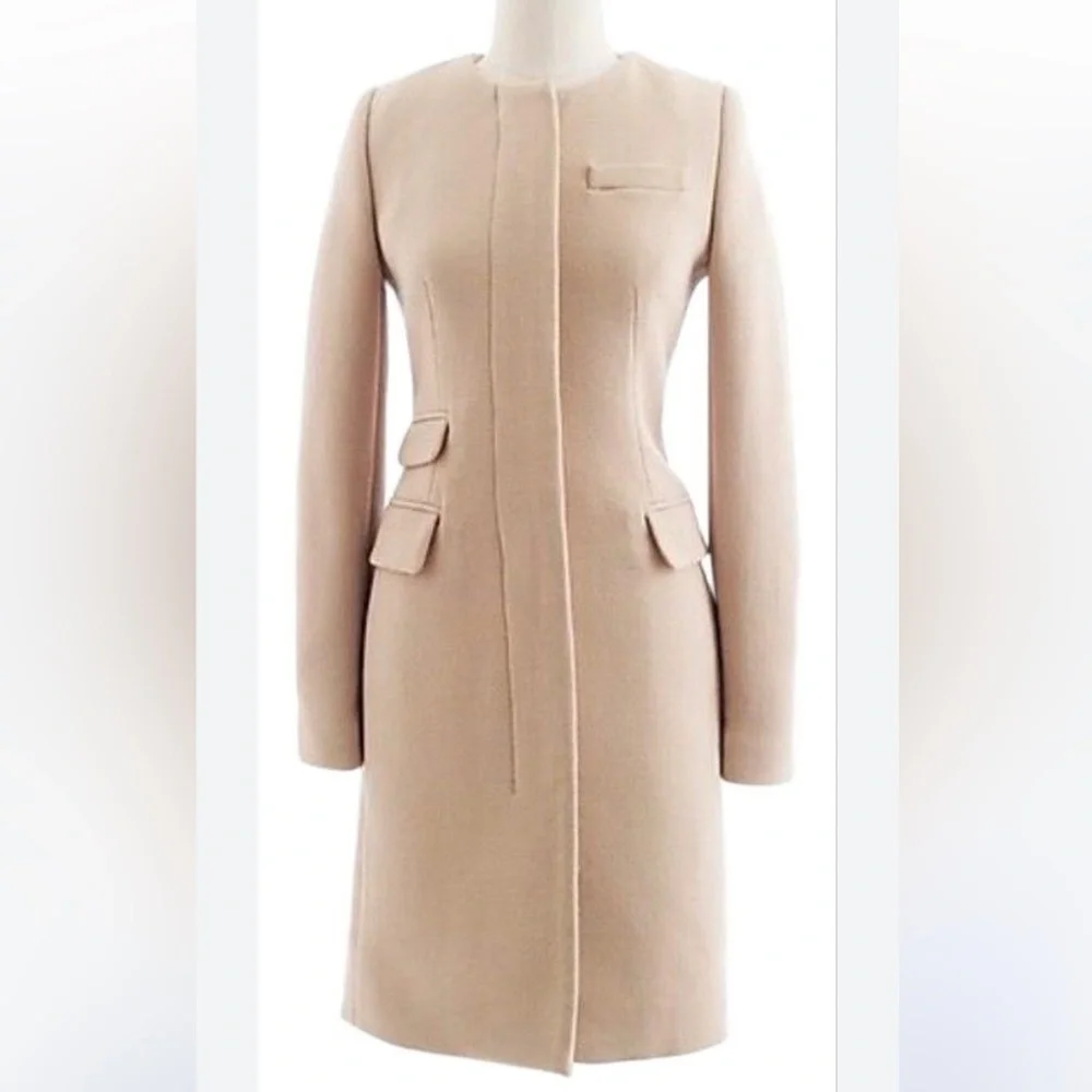 J. Crew Double Cloth Tan Symphony Coat Wool Blend Size 2 pea coat no collar - Picture 2 of 13